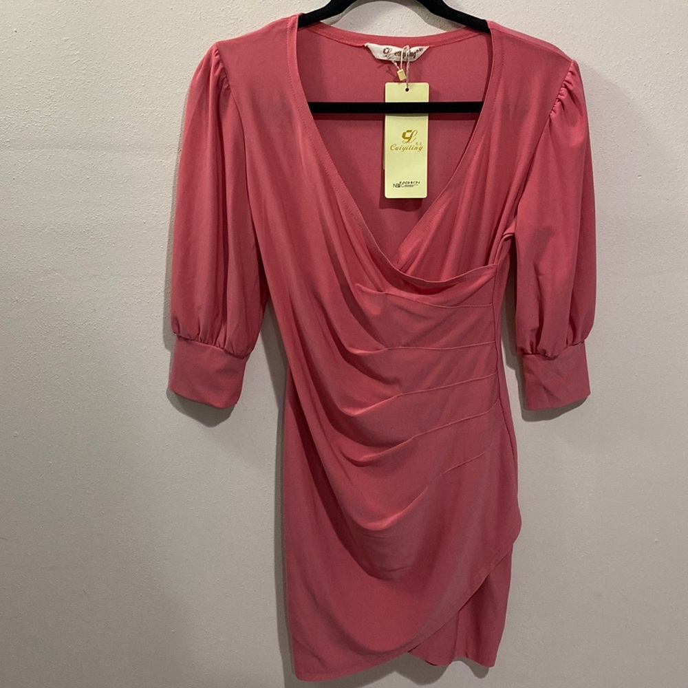 Coral 3/4 Sleeve Flattering Dress